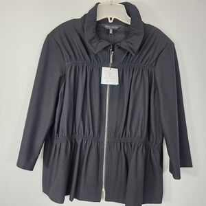 NWT Ming Wang Black Zip-Front Heritage Fit Knit Jacket - PXL